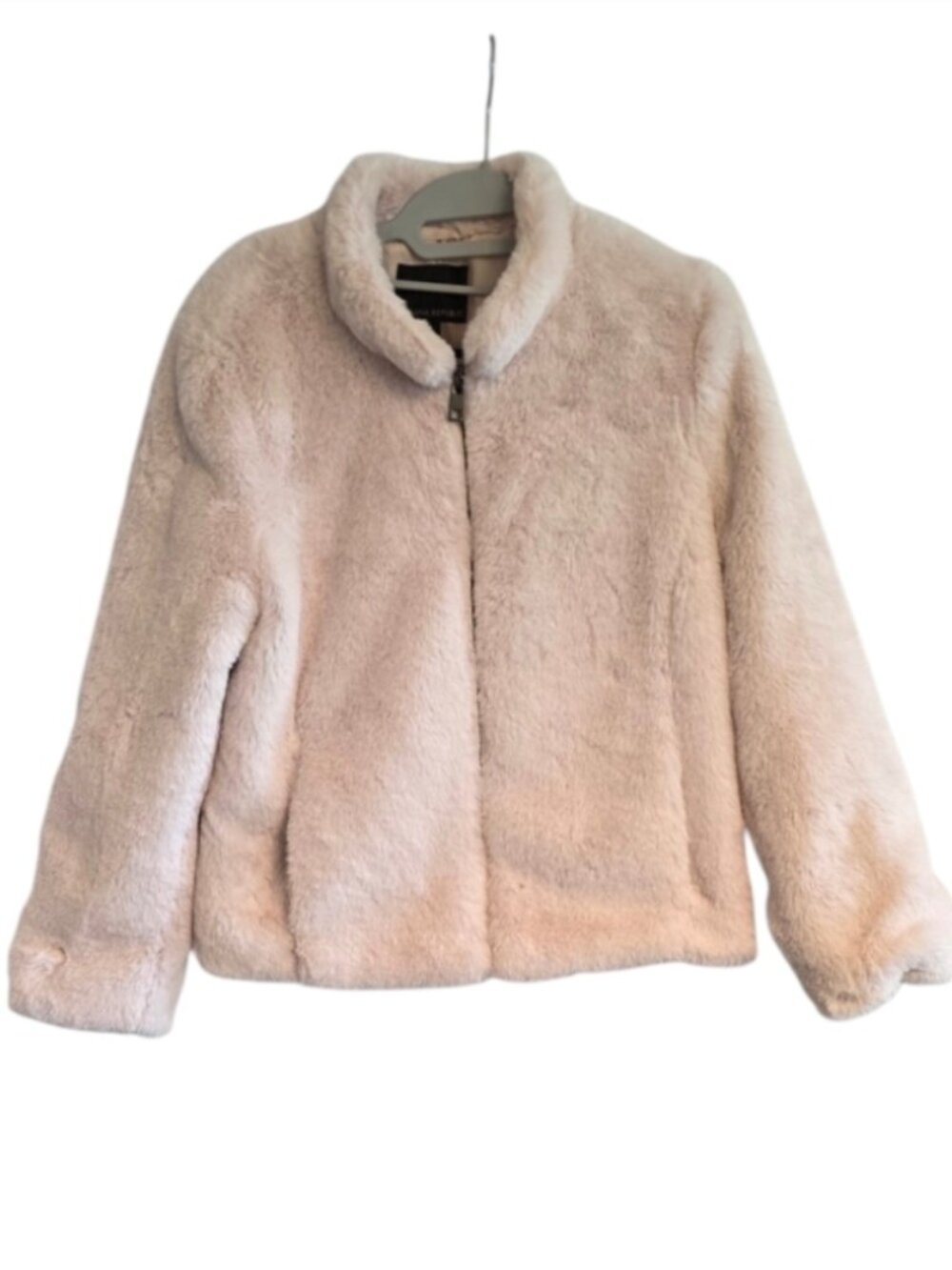 Banana Republic Faux Fur Jacket Coat Plush Cropped Full Zip Sz S Winter Cozy